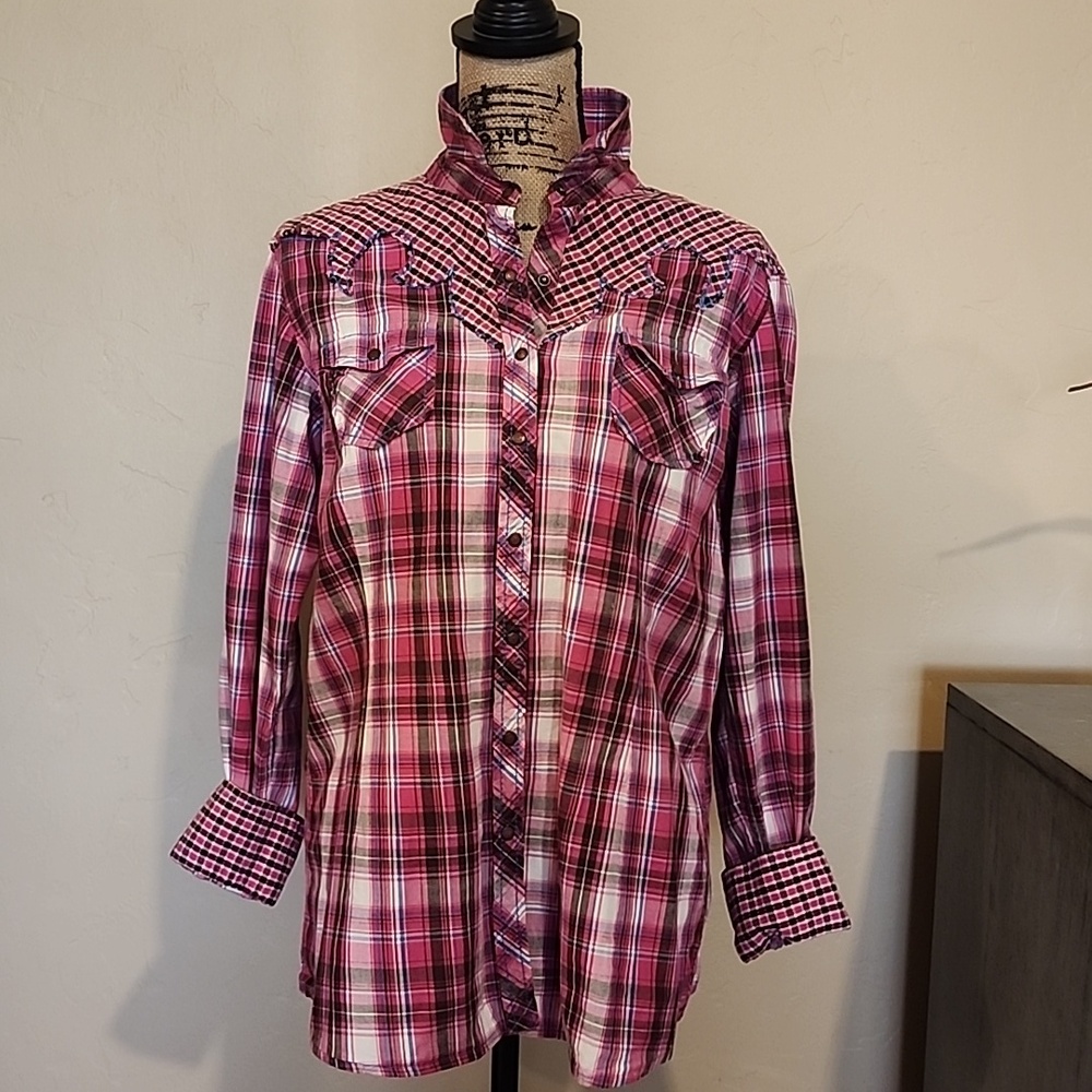ARIAT Magenta Pink Plaid Button-Up Shirt (XL-tall)